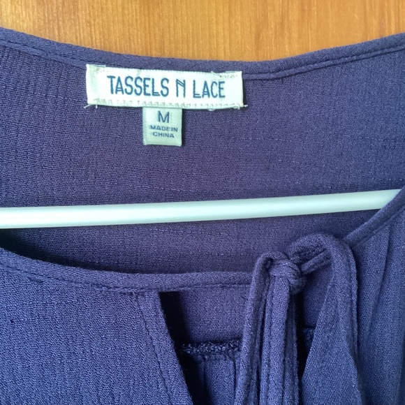 Pretty navy blouse tassels and lace never worn.. - Picture 2 of 5